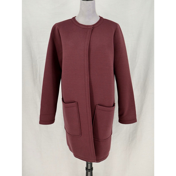 Avec Les Filles Jacket Womens Large Brown Long Snaps Pockets Stretch Knit New - Picture 1 of 16